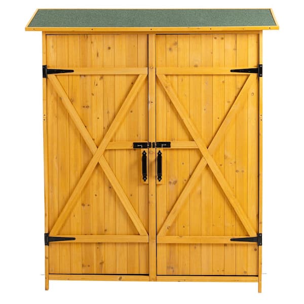 Unbranded 56 in. W x 19.5 in. D x 64 in. H Natural Wood Outdoor Storage Cabinet, Wooden Tool Shed with Lockable Doors