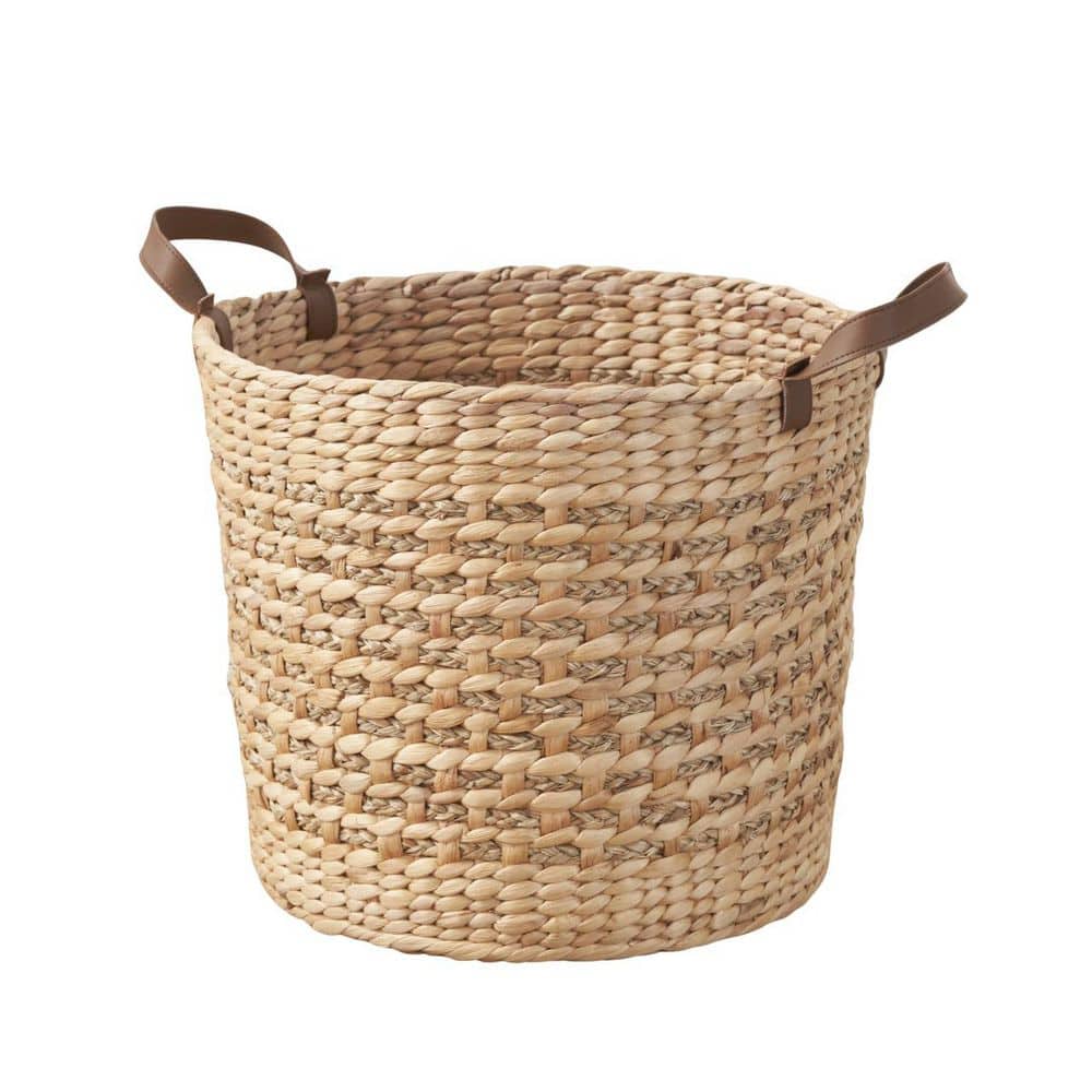 Natural Brown 15.7 in. x 15.7 in. x 11.8 in. Round Woven Resin