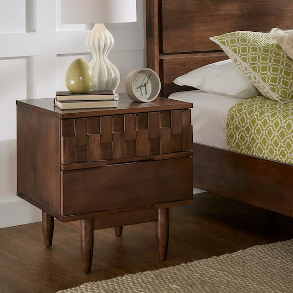 HomeSullivan Mid-Century Tobacco Finish 2-Drawer Nightstand