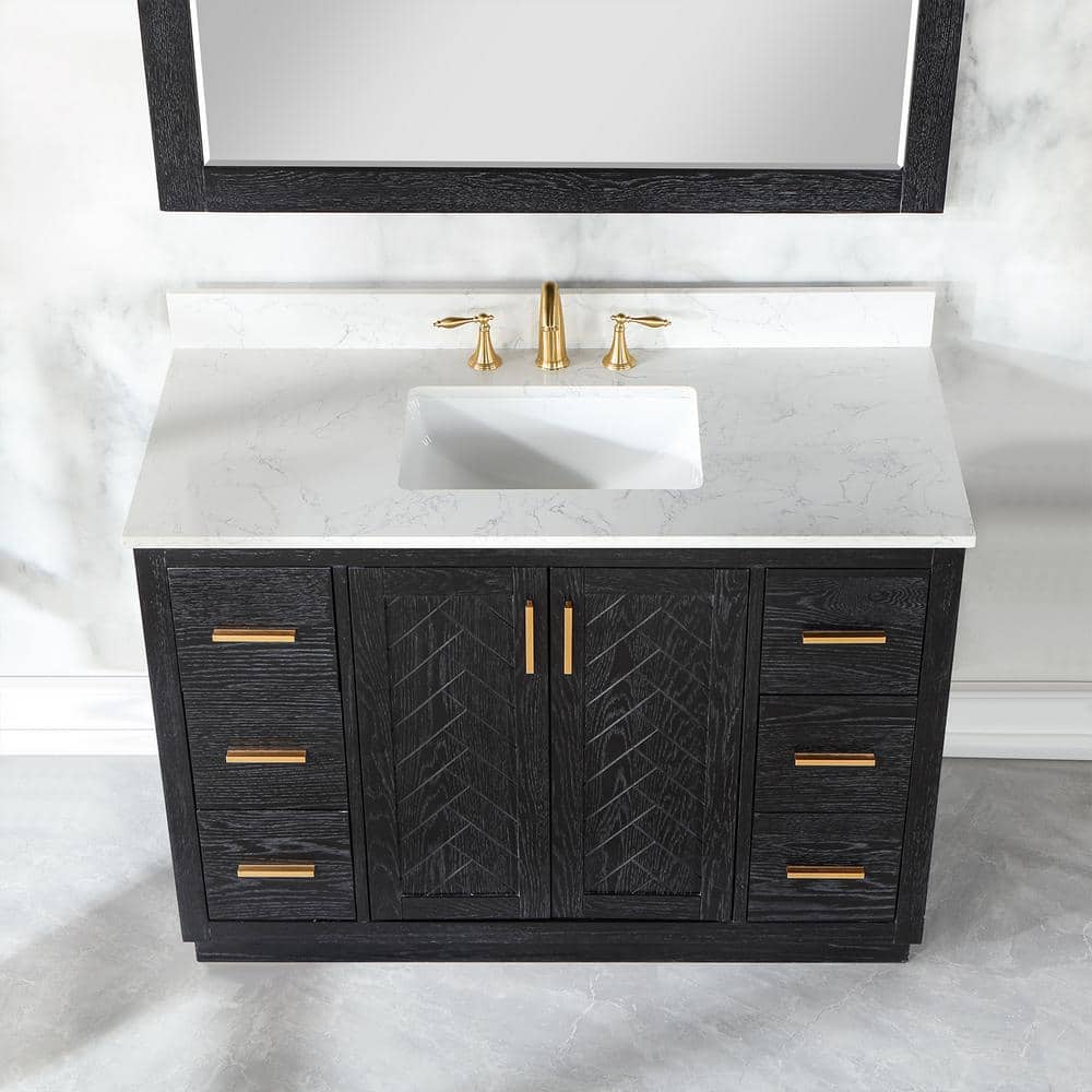 Gazsi 48" Black Oak Vanity with White Stone Top