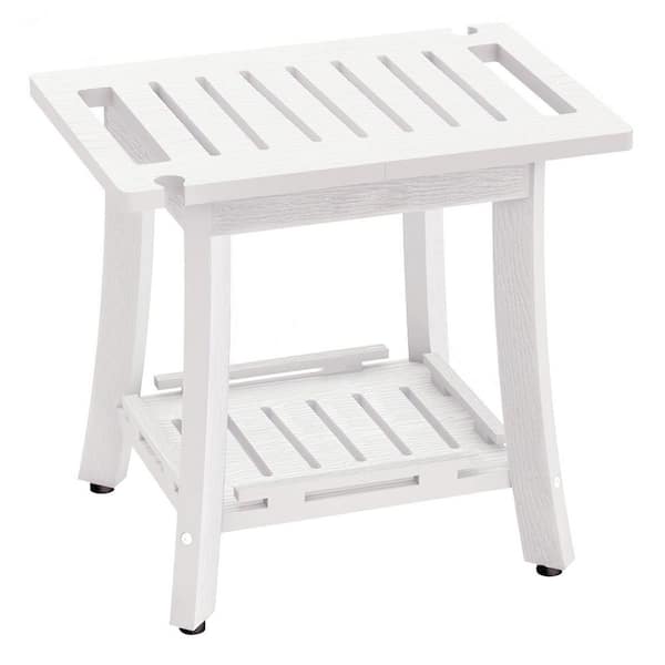 18 in. W Freestanding Shower Seat with Storage Shelf, Waterproof Stool for Shaving Legs, 400 lbs. Capacity White