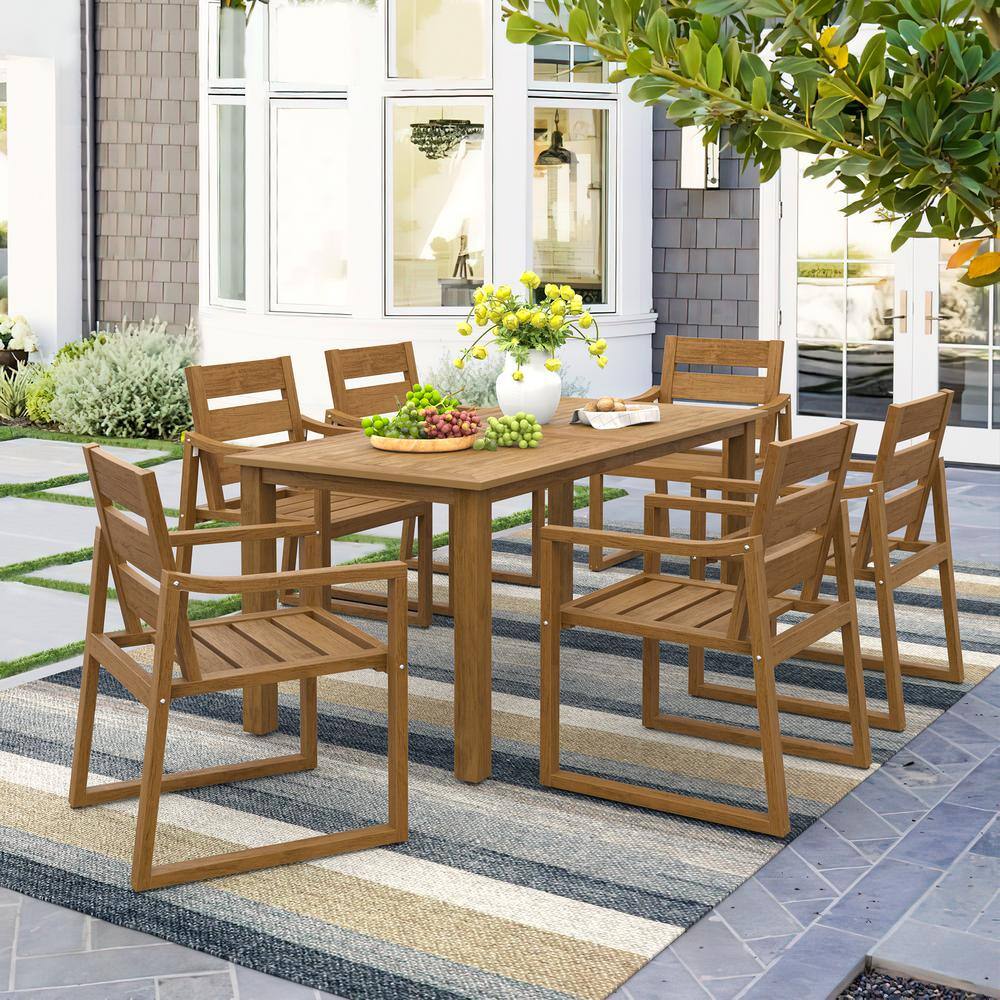 7-Piece Brown Recycled Plastic Outdoor Dining Set with Armchairs