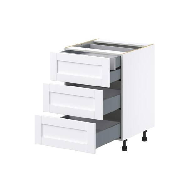 J COLLECTION Mancos Bright White Shaker Assembled Base Kitchen Cabinet with 3Drawers and 1 Inner Drawer 24 in.W x 34.5in.H x 24 in.D