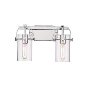 Pilaster 14.88 in. 2 Light Polished Nickel Vanity Light with Clear Glass Shade
