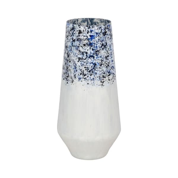 Liv & Skye 16 in. Blue Glass Round Decorative Vase
