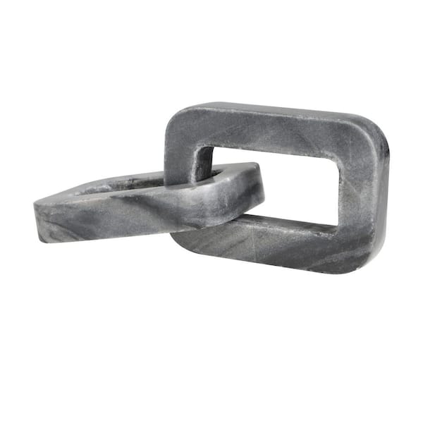 Litton Lane 4 in. x 3 in. Gray Marble Geometric 2 Link Chain Sculpture