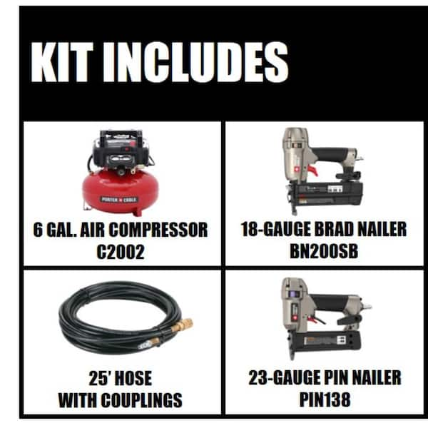 6 Gal. 150 PSI Portable Electric Air Compressor, 18-Gauge Brad Nailer and 23-Gauge 1-3/8 in. Pin Nailer