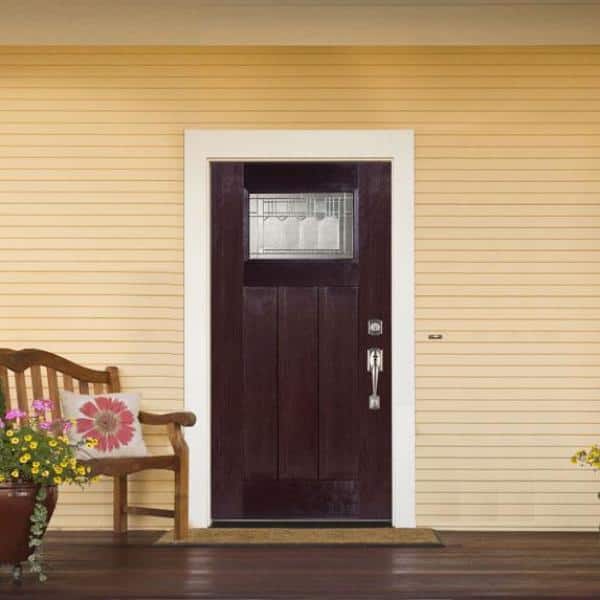 36 in. x 80 in. Dark Walnut Left-Hand Inswing Vintage Classic Craftsman Stained Fiberglass Prehung Front Door