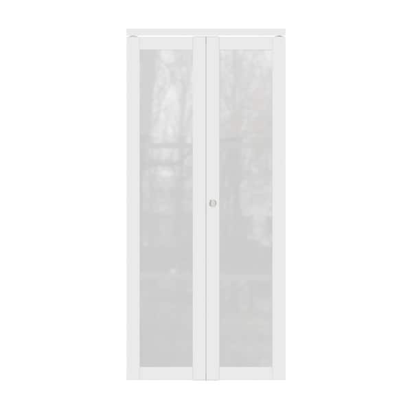 ARK DESIGN 36 in. x 80 in. 1-Lite Glass Frosted Glass and Solid Core White Finished MDF Bi-Fold Door with Hardware