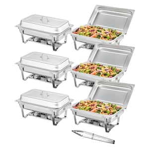 6-Pack Chafing Dish Buffet Set 8 Qt. Silver Stainless Steel Chafing Dishes with Full Size Pans