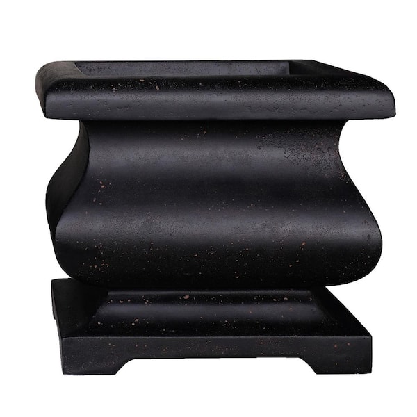 21 in. Aged Charcoal Cast Stone Square Bombe Planter (21 in. L x 21 in. W x 18 in. H)