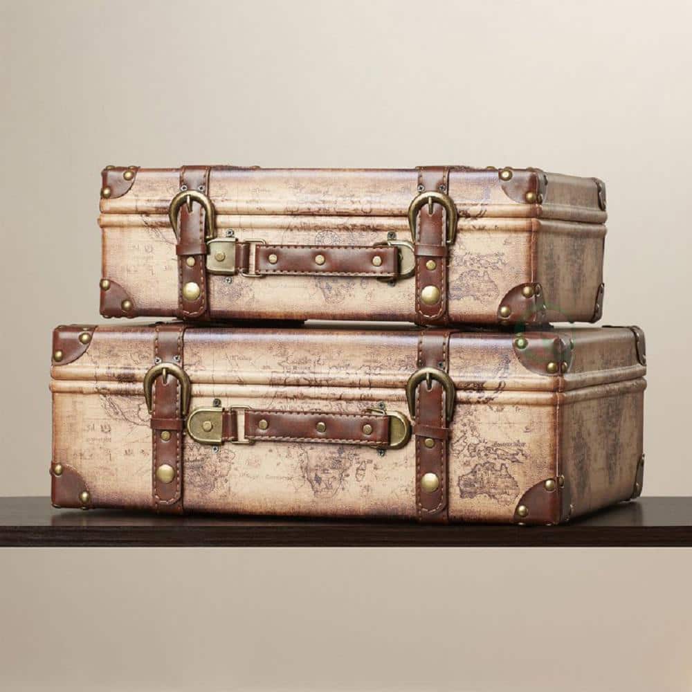 Set of Vintage Leather Luggages antique Suitcases 1920s 
