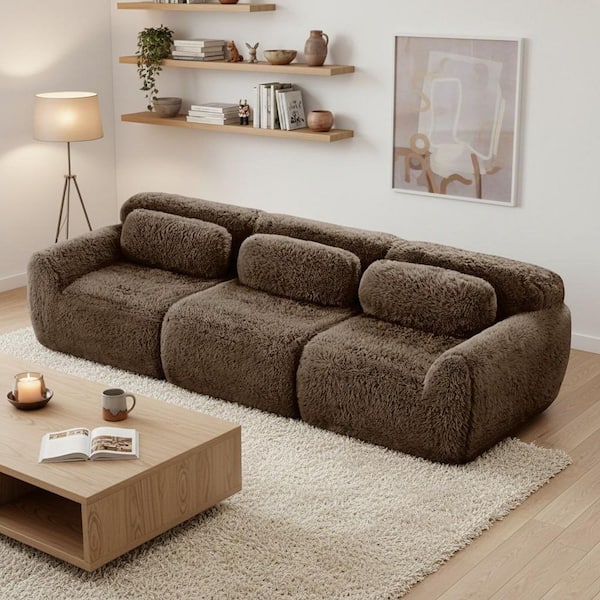 Homy Casa 114.7 in. 3-Seat Plush Microfiber Modular Sectional Sofa