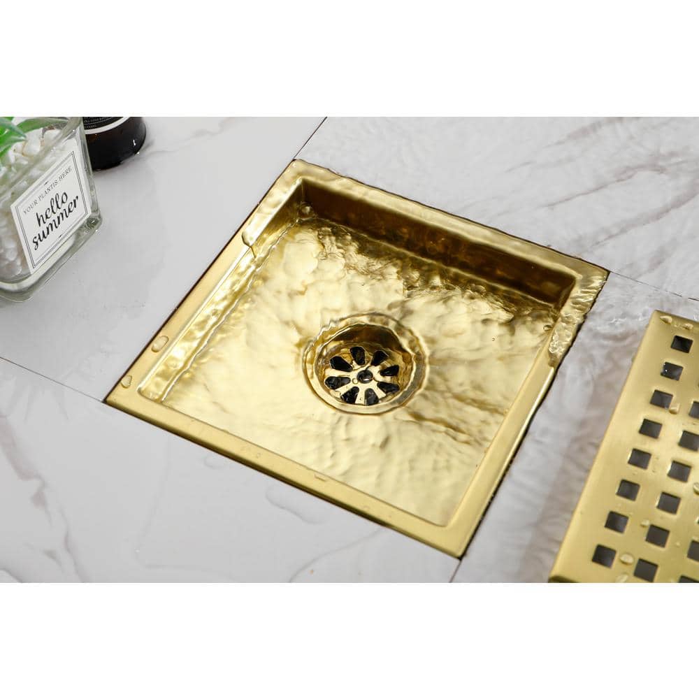 6 in. Gold Stainless Steel Square Shower Floor Drain with Removable Grate