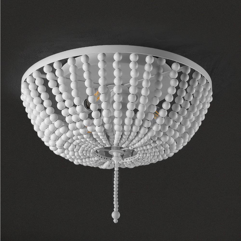 Allison 15" White Wood Beaded LED Flush Mount Light