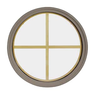 18 in. x 18 in. Round Sandston 4-9/16 in. Jamb 2-1/4 in. Interior Trim 4-Lite Grille Geometric Aluminum Clad Wood Window