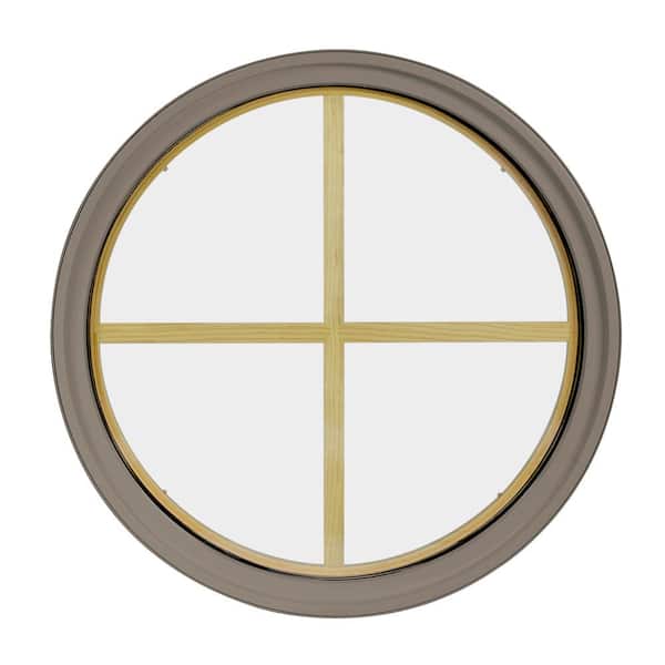 FrontLine 48 in. x 48 in. Round Sandstone 4-9/16 in. Jamb 4-Lite Grille Geometric Aluminum Clad Wood Window