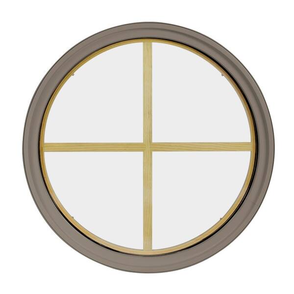 FrontLine 48 in. x 48 in. Round Sandston 6-9/16 in. Jamb 2-1/4 in. Interior Trim 4-Lite Grille Geometric Aluminum Clad Wood Window
