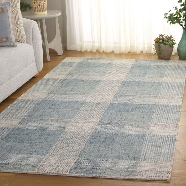 Genre 4 ft. x 6 ft. Ivory/Blue Plaid Gradient Area Rug
