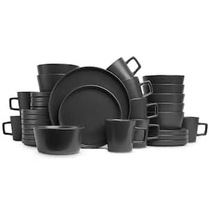 32-Piece Modern Black Matte Stoneware Dinnerware Set (Set for 8)