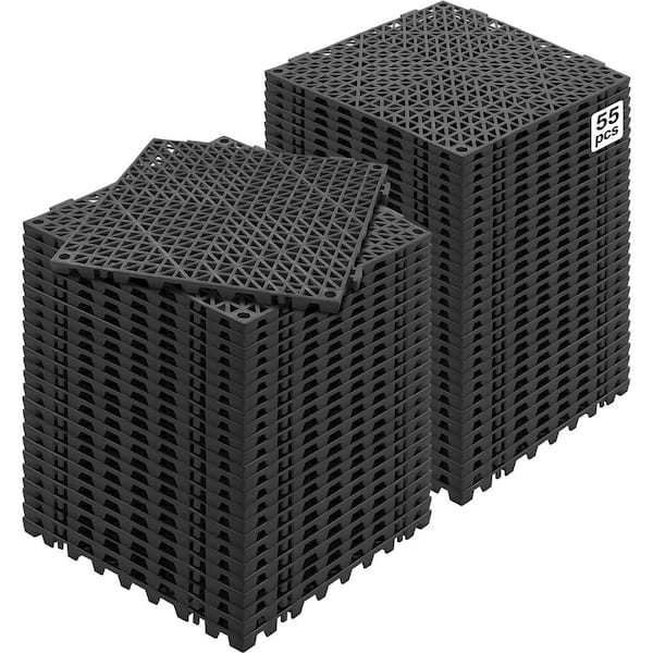 Interlocking Tile 55PCS, Drainage Tiles, Black, 12 in. W x 12 in. L x 0.6 in. T, PVC, Gym Flooring Mat, (55 sq. ft. )
