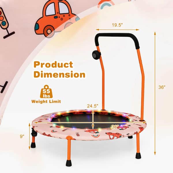 Gymax 36 in. Mini Toddler Trampoline w/LED Bluetooth Speaker
