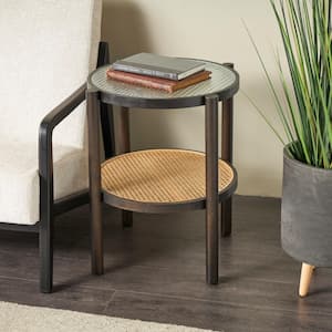 19 in. Brown Large Round Glass End Table with Pressed Tempered Glass Top
