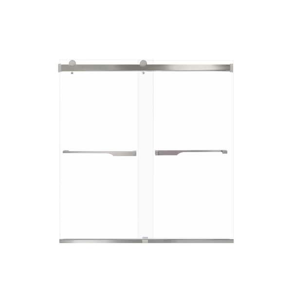 Transolid Brianna 60 in. W x 62 in. H Sliding Frameless Shower Door in Brushed Stainless Finish with Clear Glass