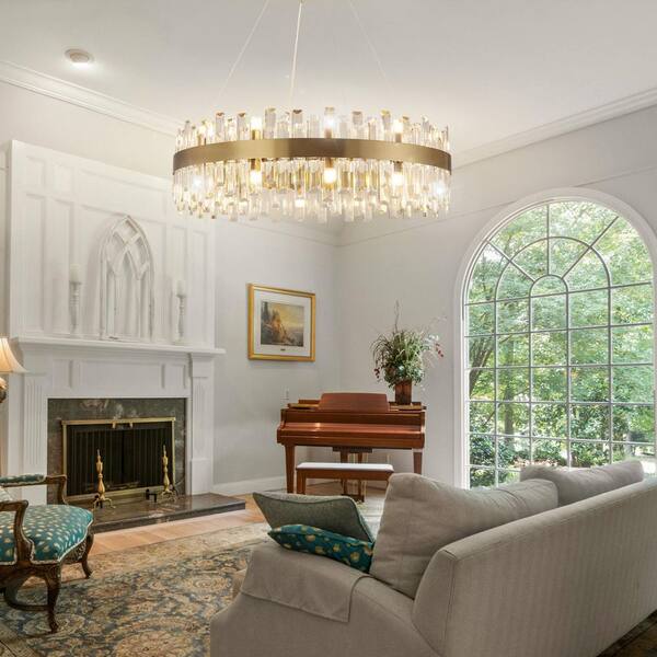 シャンデリアゴールド Jushua Modern 32 in. 24-Light Gold Crystal Chandelier, Round Brass