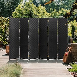 6 ft. Black Tall Woven Fiber Outdoor All Weather Room Divider 6-Panel