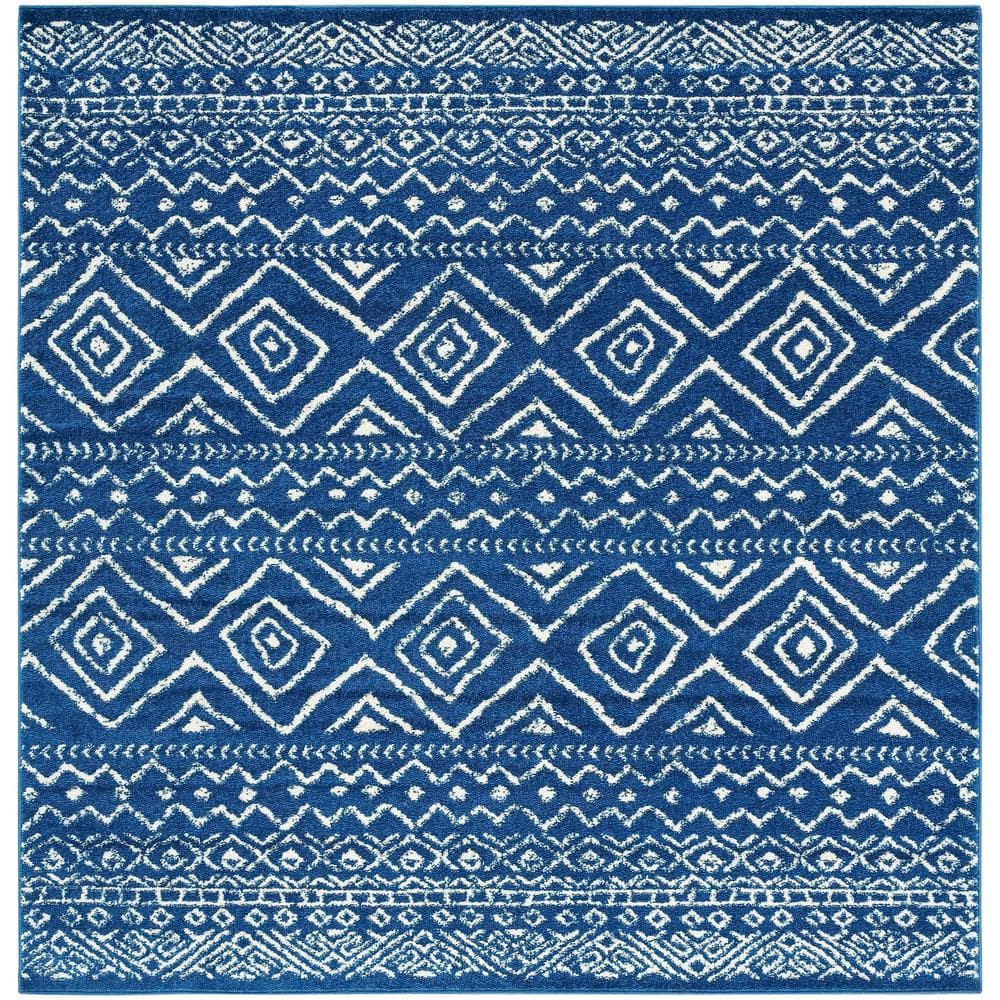 Tulum Navy/Ivory Doormat 3 ft. x 3 ft. Square Geometric Diamonds Striped Area Rug price history on PriceWatchPro