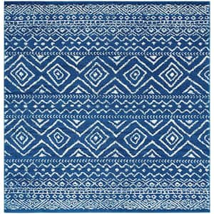 Tulum Navy/Ivory Doormat 3 ft. x 3 ft. Square Geometric Diamonds Striped Area Rug