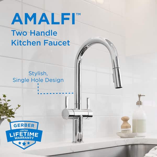 Amalfi Chrome 17.25 in. 2-Handle Pull Down Sprayer Kitchen Faucet with 360° Swivel