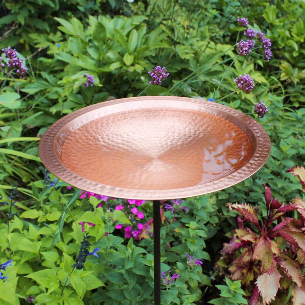 39'' Hammered Copper Birdbath with Bronze Iron Stake