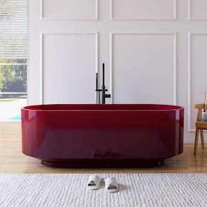 67 in. x 29.5 in. Stone Resin Solid Surface Flatbottom Freestanding Luxury Soaking Bathtub in Clear Cherry Red