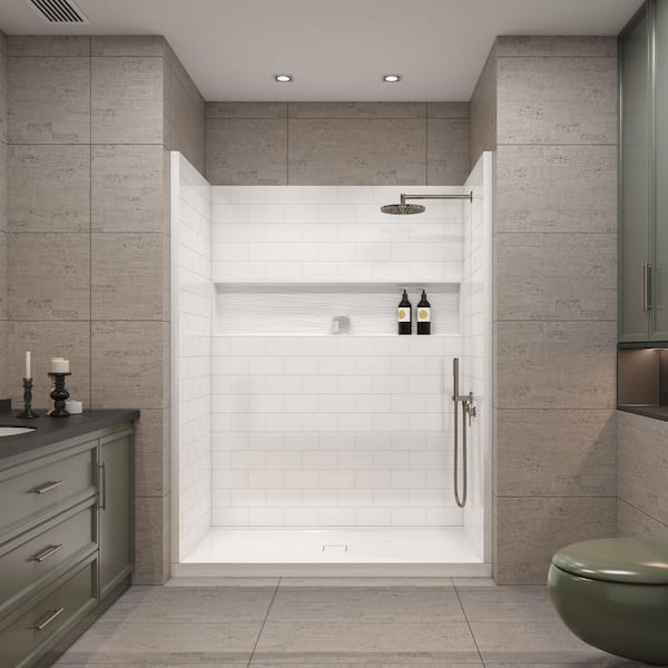 60 in W x 32 in H 4-Piece Direct-to-Stud Alcove Shower Wall Set Kit in White