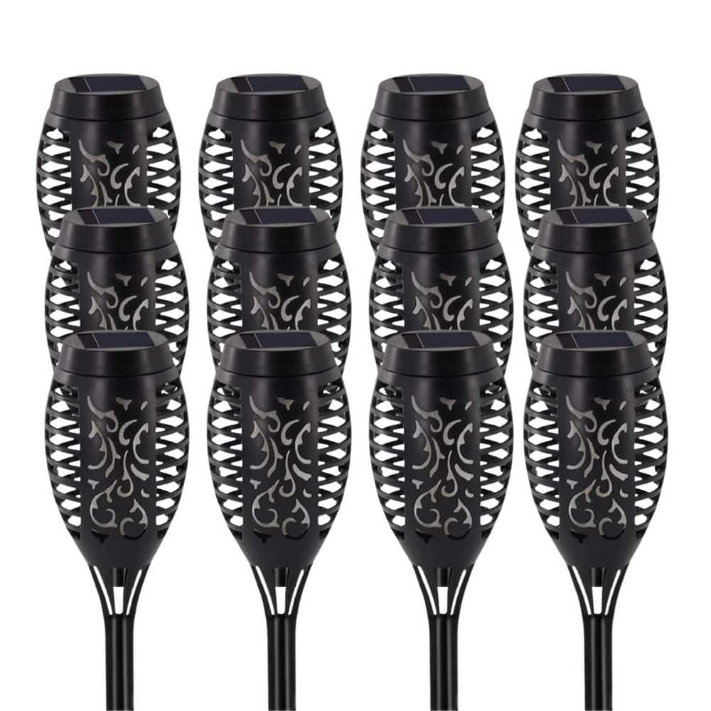 12 Pack Black Plastic Solar Torch Lights Flickering Flame Waterproof Garden Outdoor Decorations price history on PriceWatchPro