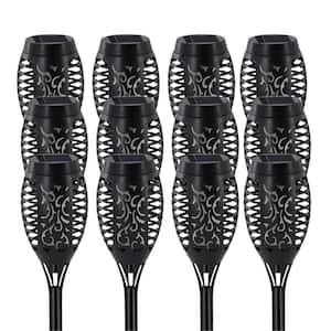 Misopily 12 Pack Mini Solar Tiki Torches with Flickering Flame