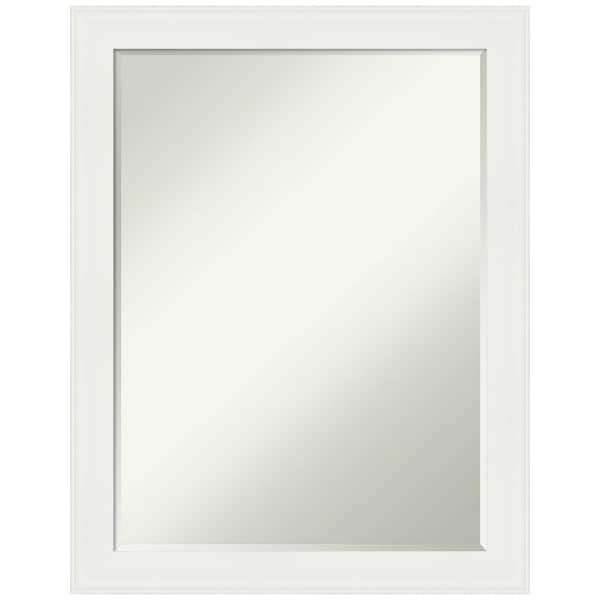 Amanti Art Vanity White Narrow 21.5 in. x 27.5 in. Petite Bevel Modern Rectangle Framed Bathroom Wall Mirror in White