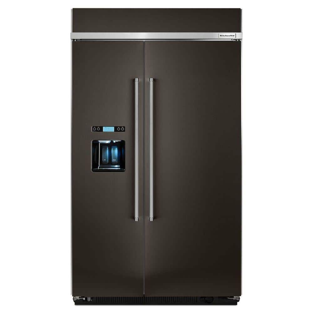 KitchenAid 29.5 cu. ft. Built-In Side by Side Refrigerator in PrintShield Black Stainless, Black Stainless with PrintShield Finish