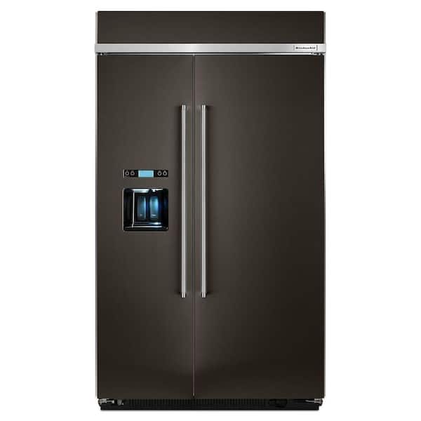 KitchenAid 29.5 cu. ft. Built-In Side by Side Refrigerator in PrintShield Black Stainless