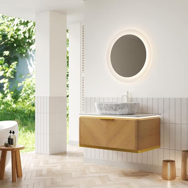 Loiry 36 in. Single Sink Floating Espresso Bath Vanity with Calacatta Gold Sintered Stone Top Unassembled