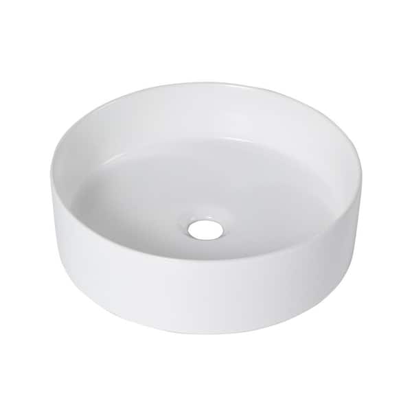 15.7 in. Ceramic Gloss White Round Console Sink Art Basin