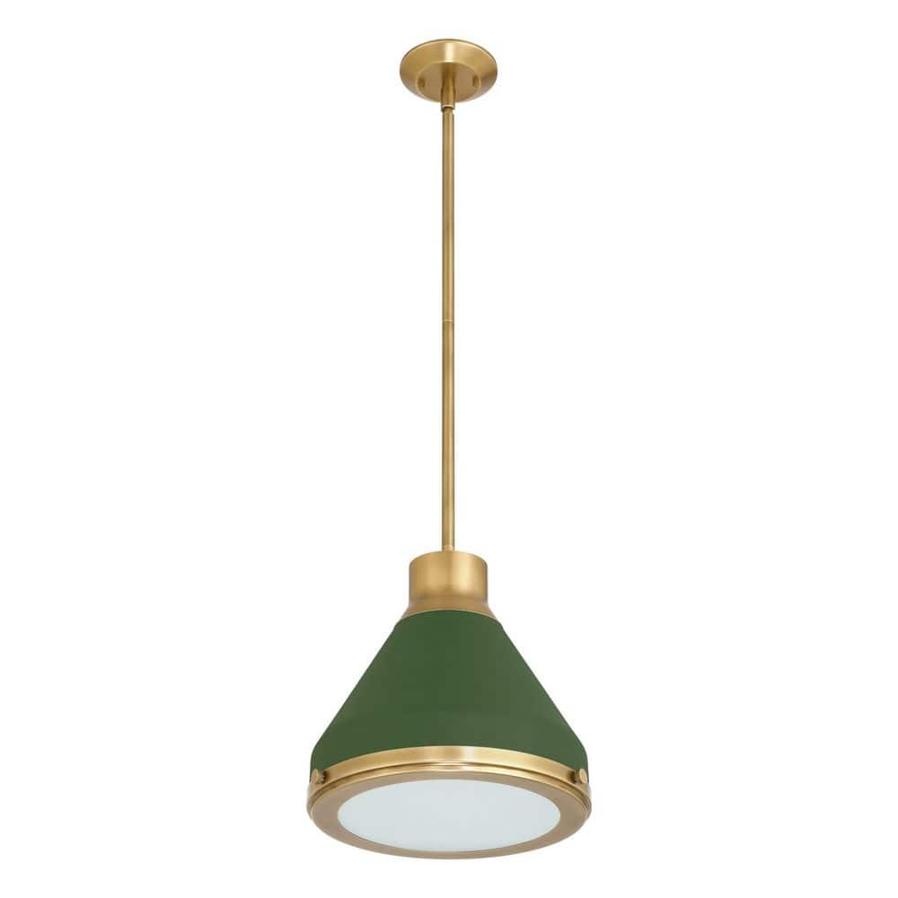 Doyle 13-inch 1-light Natural Brass Pendant Light with Matte Green Metal Shade price history on PriceWatchPro