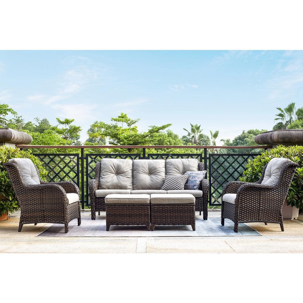 Carolina Brown 5-Piece Wicker Patio Conversation Set with Gray Cushions price history on PriceWatchPro