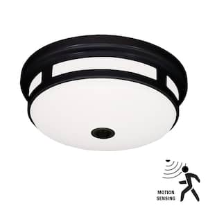 11 in. Round Black Exterior Outdoor Motion Sensing LED Ceiling Light 5 Color Temperature Options Wet Rated 830 Lumens