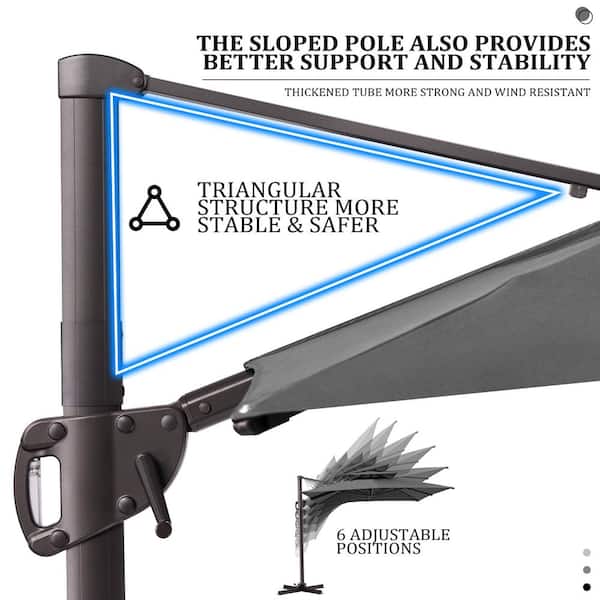 9 ft. x 11.5 ft. Aluminum Outdoor Offset Cantilever Tilt-Control 360° Rotation Patio Umbrella in Gray, 240 lbs. Base