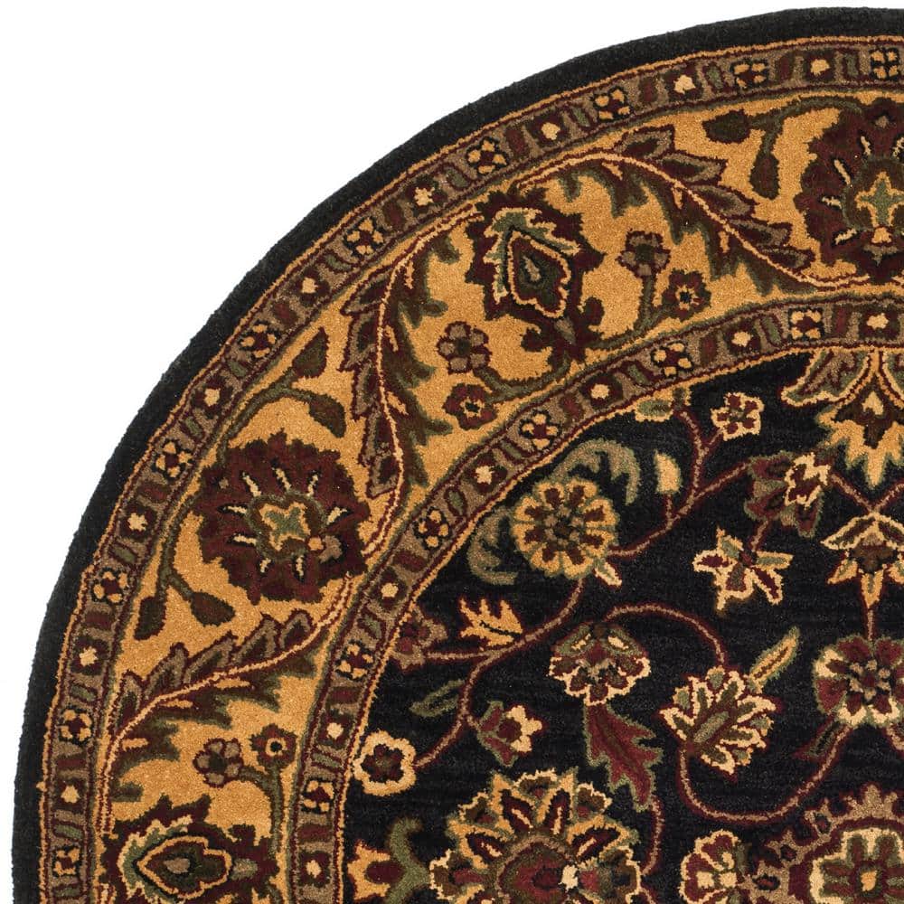 Elegant Victorian Floral 6' Round Black and Gold Wool Rug