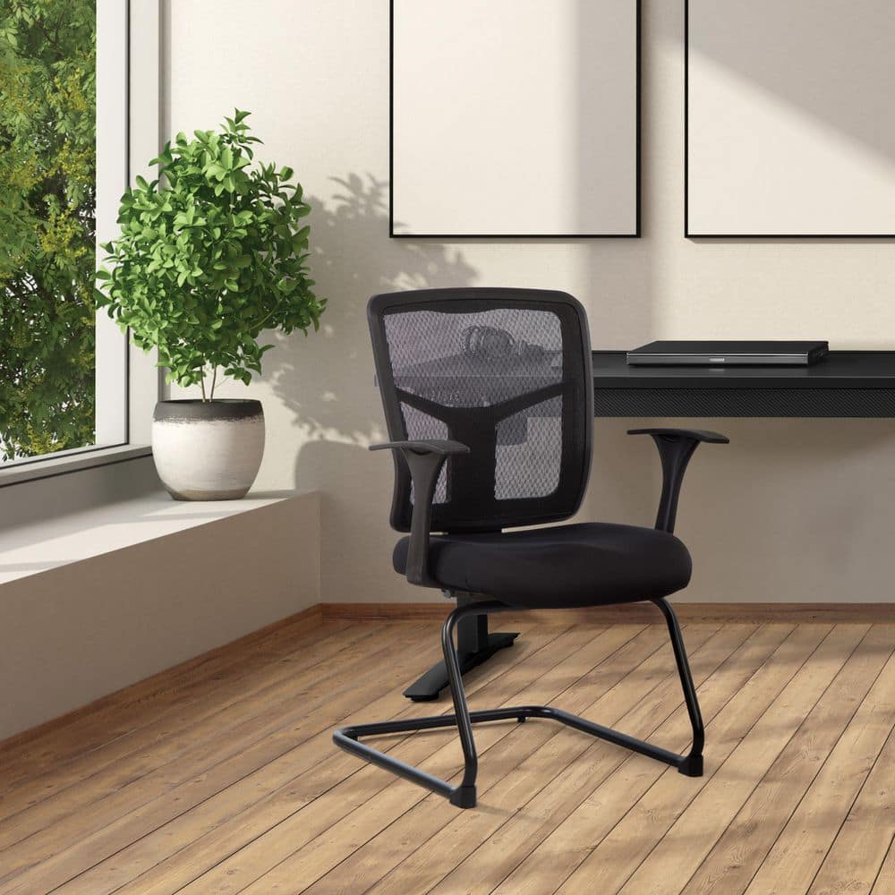 ProGrid FreeFlex Fabric Lumbar Support Ergonomic Visitor's Chair in Coal with Arms and Mesh Back and Sled Base