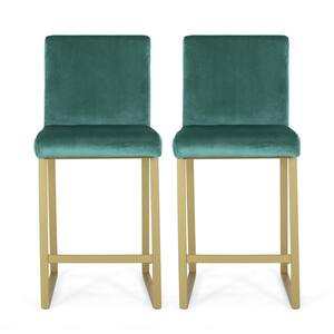 Noble House Toucanet Modern 26.75 in. Navy Blue Velvet Bar Stools